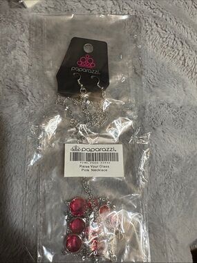 paparazzi Silver-Tone Necklace with Hot Pink Gem Drops